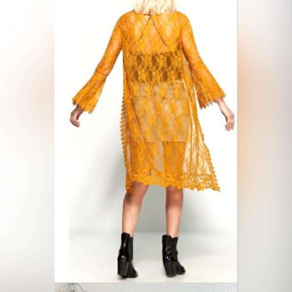 Polly & Esther Mustard Lace Kimono - Picture 2 of 9